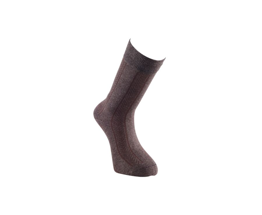 Chaussettes homme épaisses coton rayures Chocolat Chiné