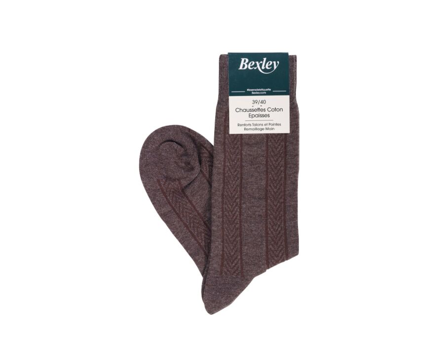 Chaussettes homme épaisses coton rayures Chocolat Chiné