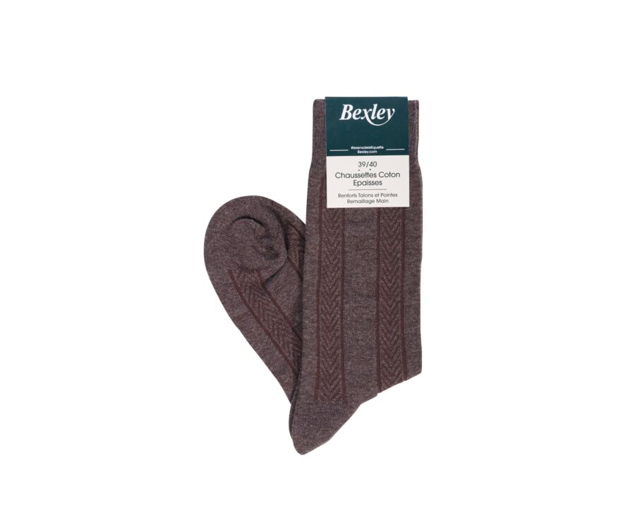 Chaussettes homme épaisses coton rayures Chocolat Chiné