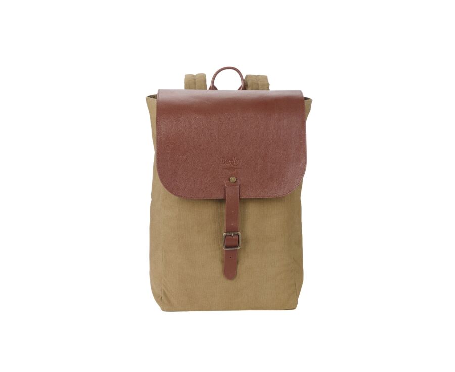 Sac à dos en toile kaki et cuir grainé Châtaigne - HUNTINGTON