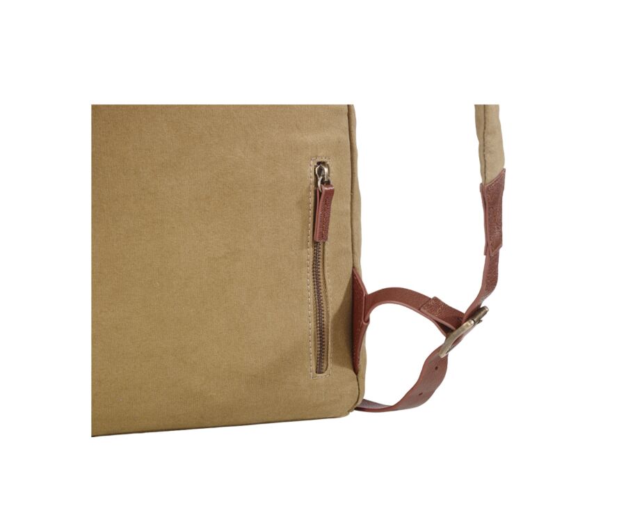 Sac à dos en toile kaki et cuir grainé Châtaigne - HUNTINGTON