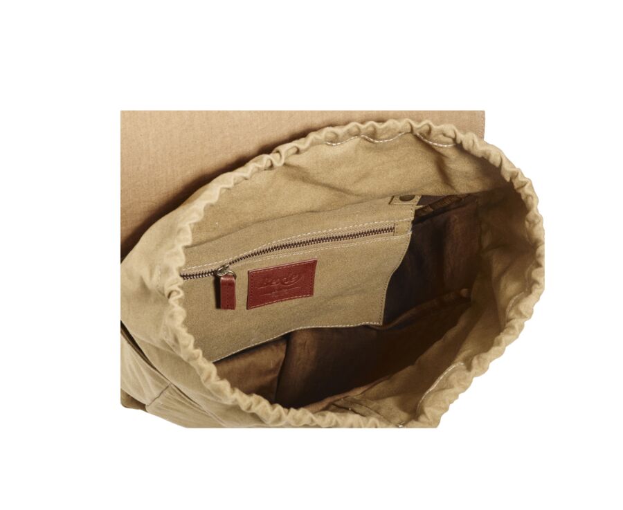 Sac à dos en toile kaki et cuir grainé Châtaigne - HUNTINGTON