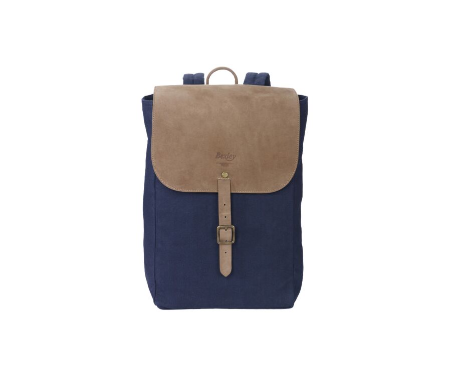 Sac à dos en toile navy et velours de chèvre Tabac - HUNTINGTON