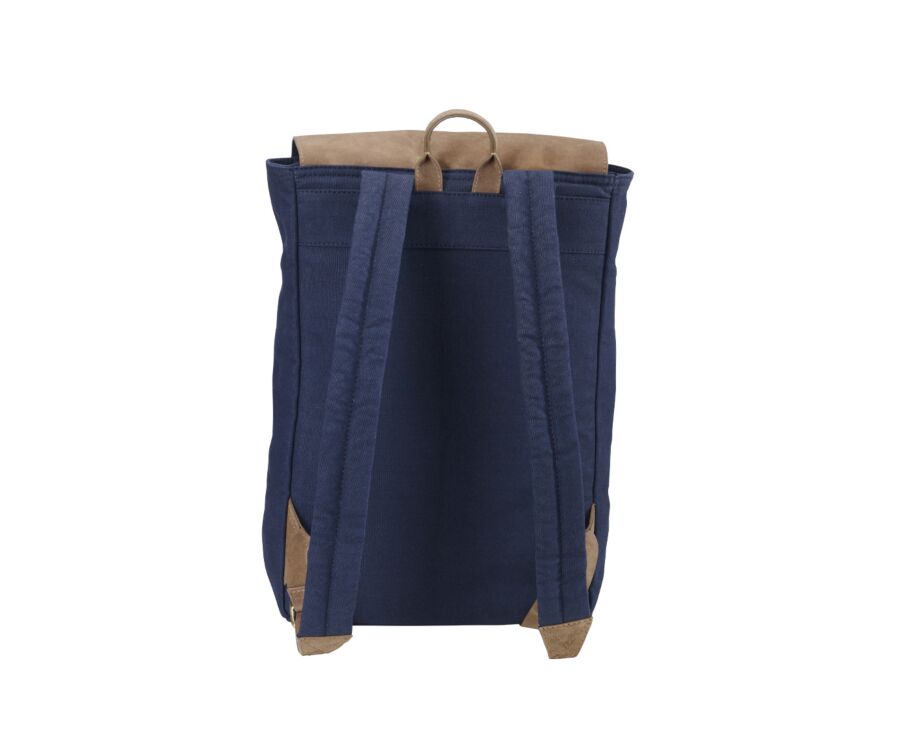 Sac à dos en toile navy et velours de chèvre Tabac - HUNTINGTON