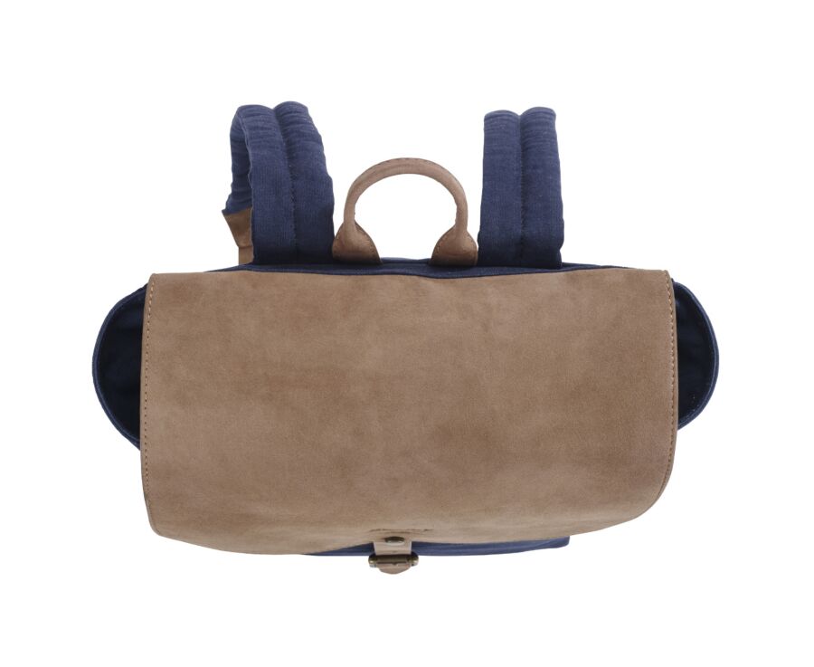 Sac à dos en toile navy et velours de chèvre Tabac - HUNTINGTON