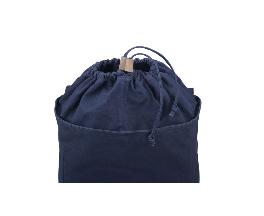 Sac à dos en toile navy et velours de chèvre Tabac - HUNTINGTON
