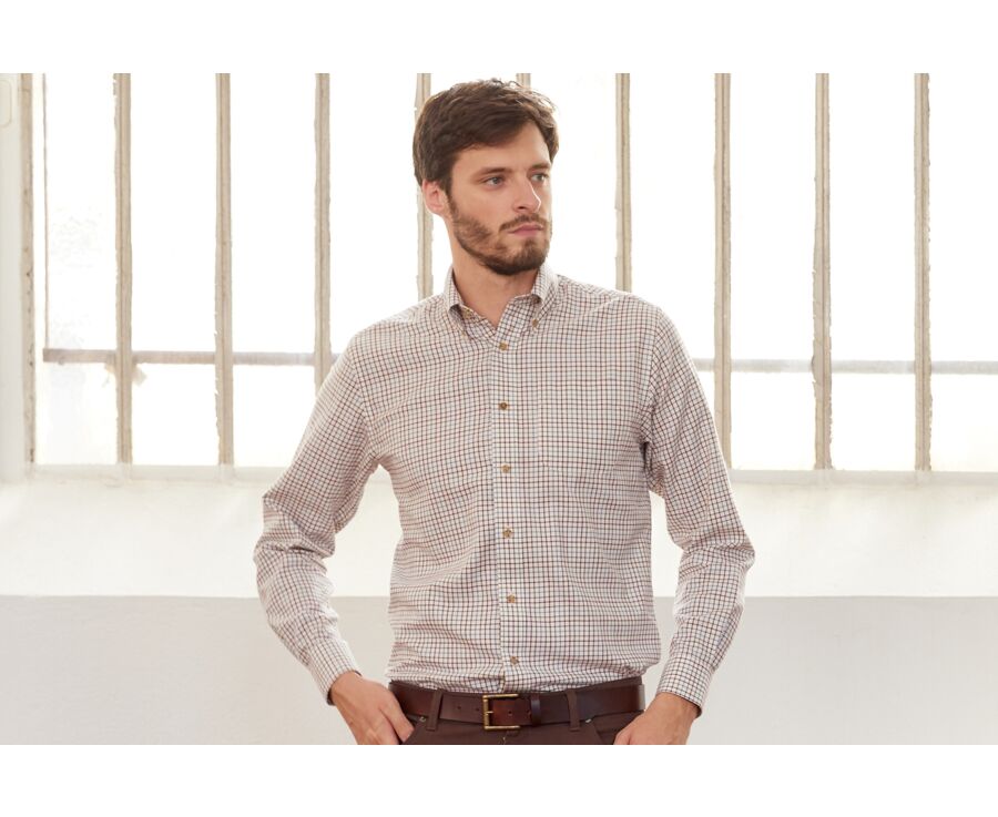 Chemise Beige twill à carreaux - Poche poitrine - BENETTH
