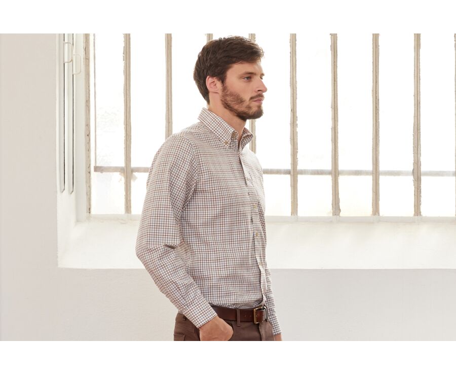 Chemise Beige twill à carreaux - Poche poitrine - BENETTH