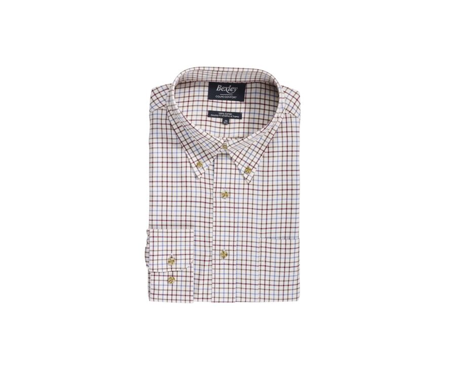 Chemise Beige twill à carreaux - Poche poitrine - BENETTH