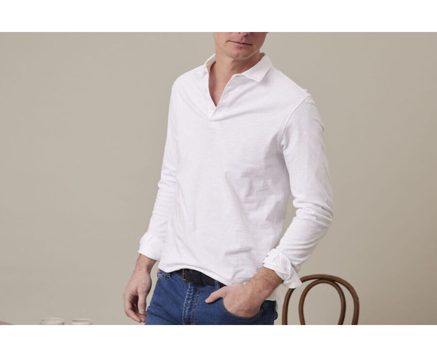 Polo manches longues homme Blanc - AIDEN ML