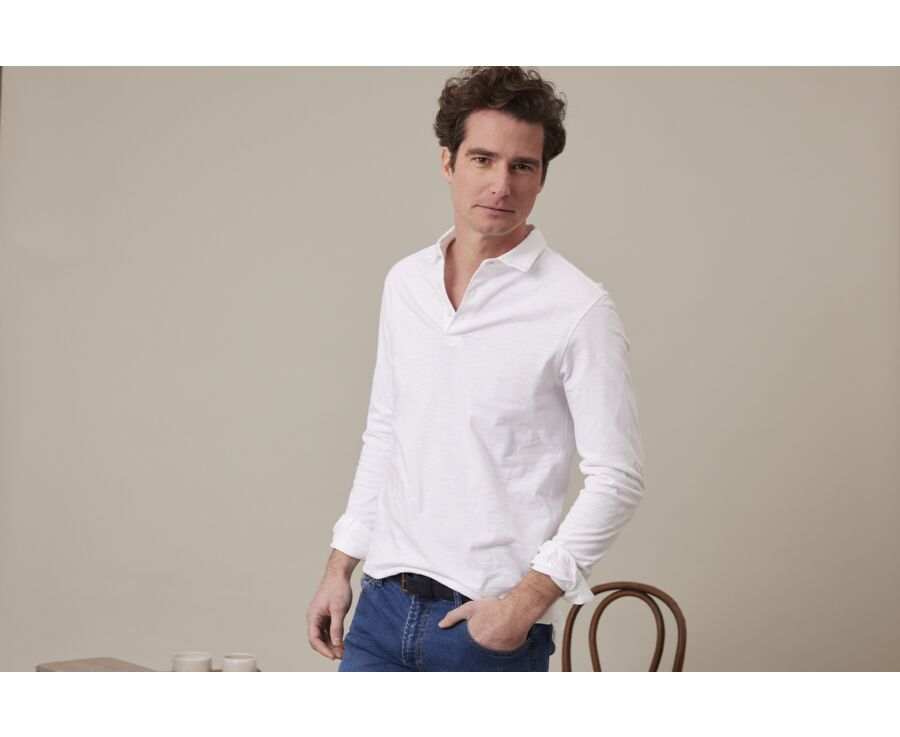 Polo manches longues homme Blanc - AIDEN ML