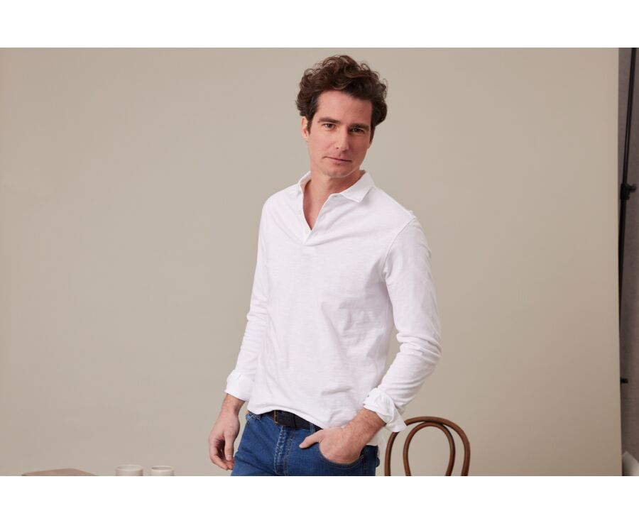Polo manches longues homme Blanc - AIDEN ML