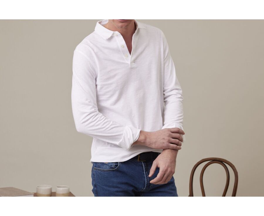 Polo manches longues homme Blanc - AIDEN ML