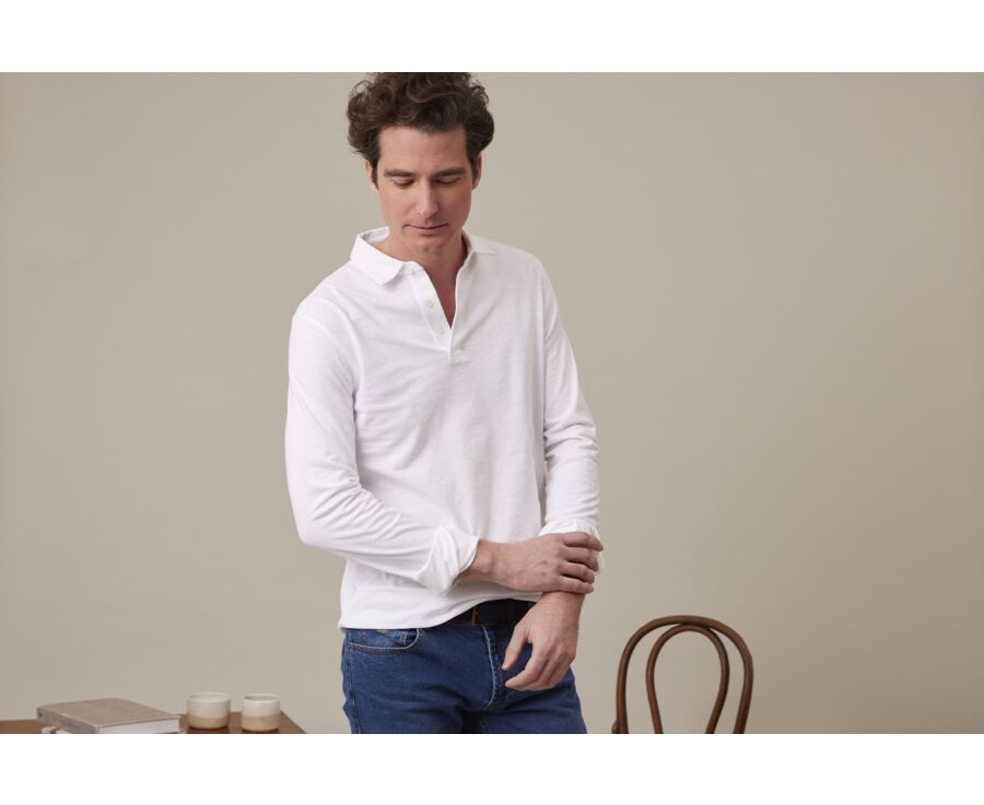 Polo manches longues homme Blanc - AIDEN ML