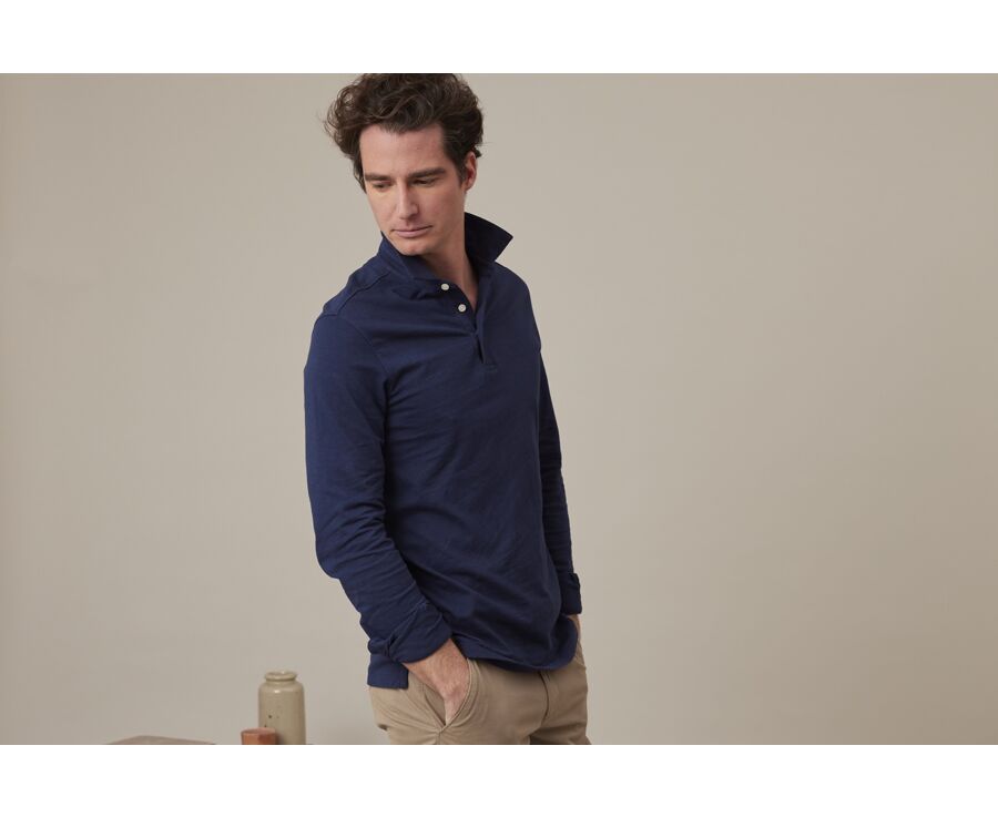 Polo manches longues homme Navy - AIDEN ML