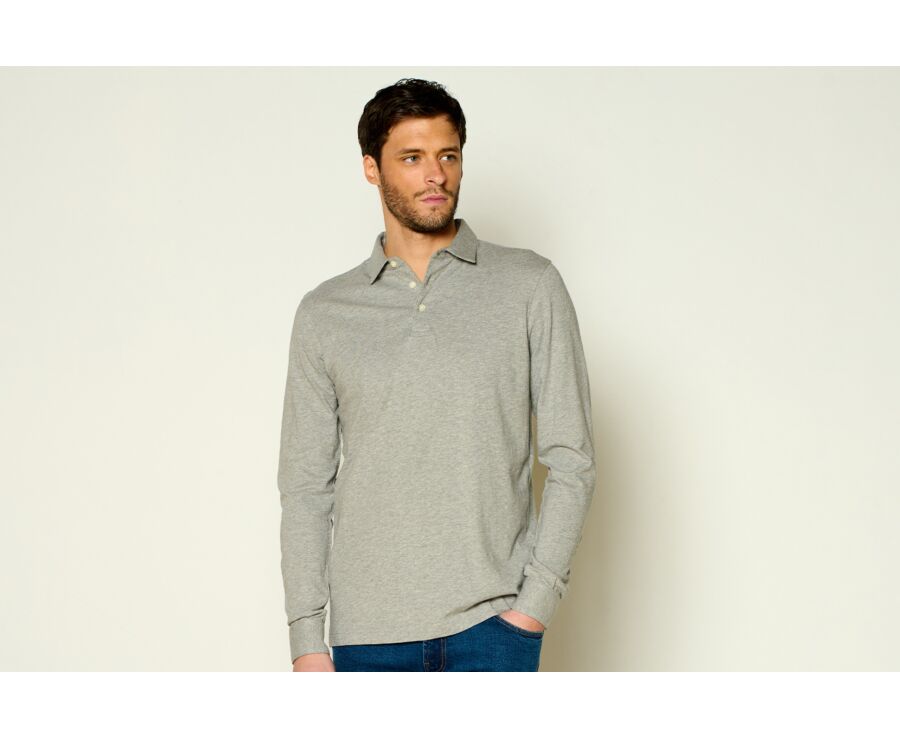 Polo manches longues homme Gris Clair Chiné - AIDEN ML