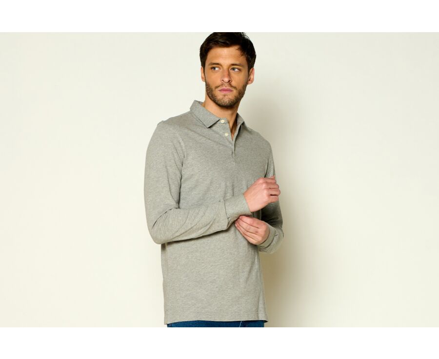 Polo manches longues homme Gris Clair Chiné - AIDEN ML