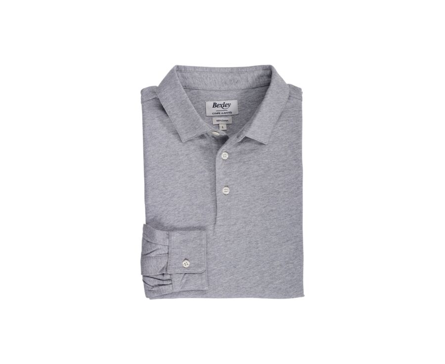 Polo manches longues homme Gris Clair Chiné - AIDEN ML