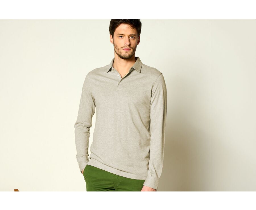 Polo manches longues homme Taupe Clair chiné - AIDEN ML