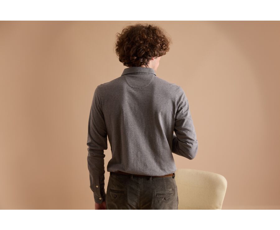 Polo manches longues homme Kaki Chiné - AIDEN