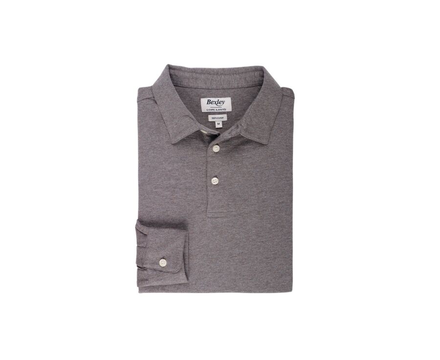 Polo manches longues homme Kaki Chiné - AIDEN