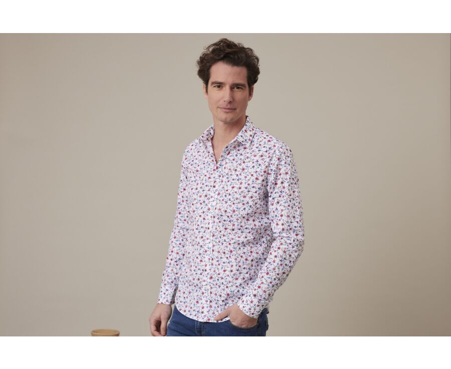 Chemise imprimée bleu rouge et beige - RODÉRIC
