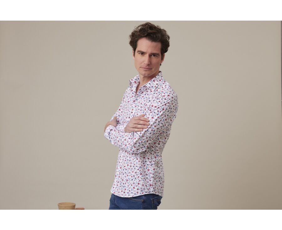 Chemise imprimée bleu rouge et beige - RODÉRIC