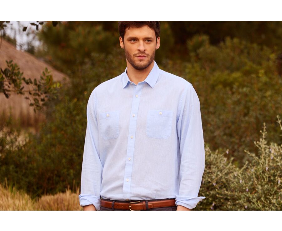 Chemise homme coton/lin Chambray Bleu Clair - SIPHÉRIN