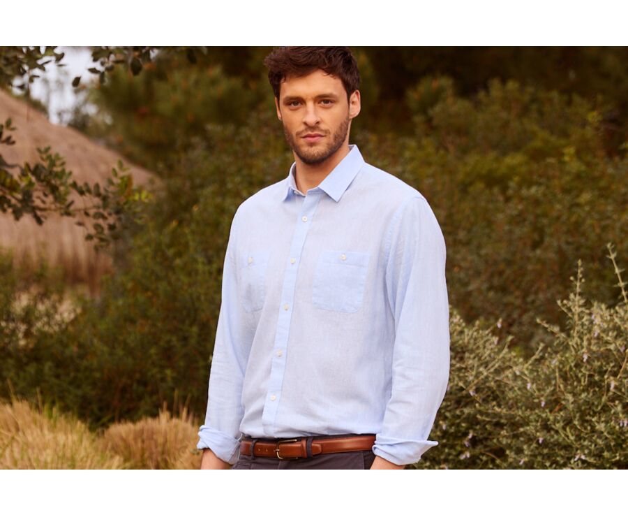 Chemise homme coton/lin Chambray Bleu Clair - SIPHÉRIN