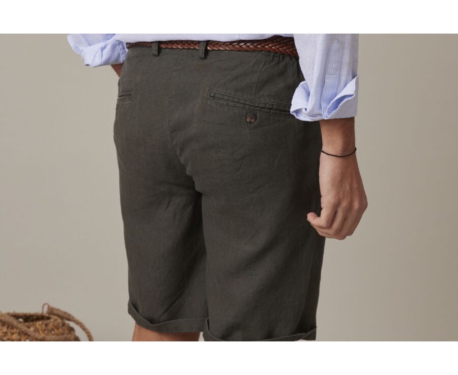 Bermuda lin Olive foncé - BORYS