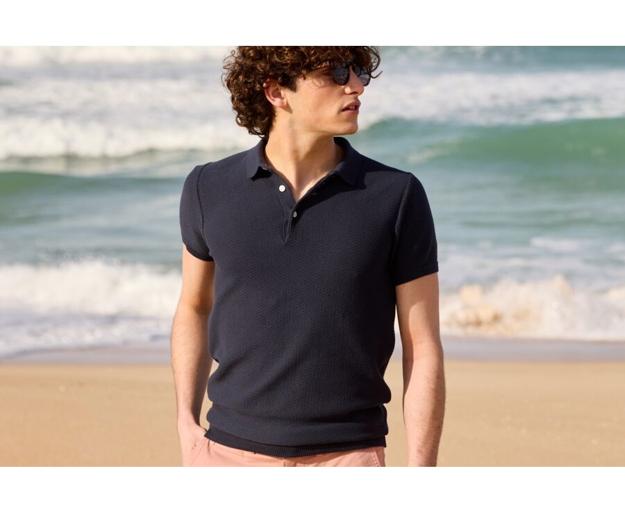 Polo homme texturé Bleu Pétrole - BRAIDEN