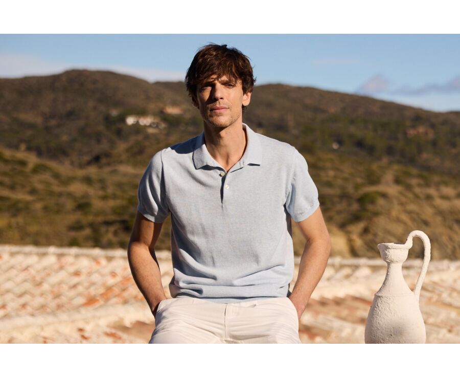 Polo homme Bleu Ciel Chiné - BRAIDEN