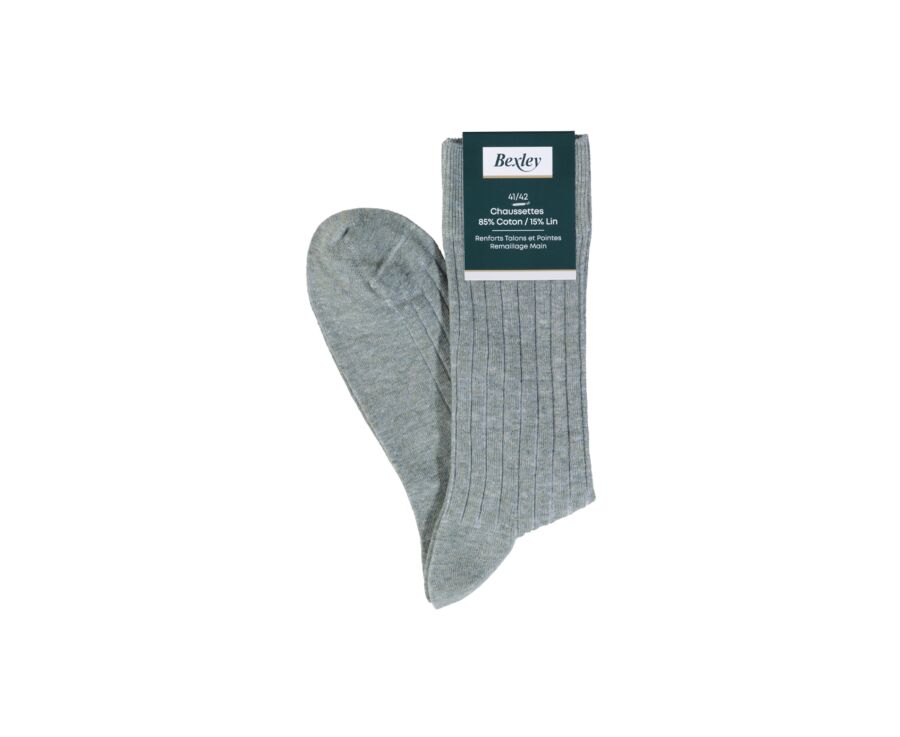 Chaussettes homme coton lin avec côtes Vert Sauge