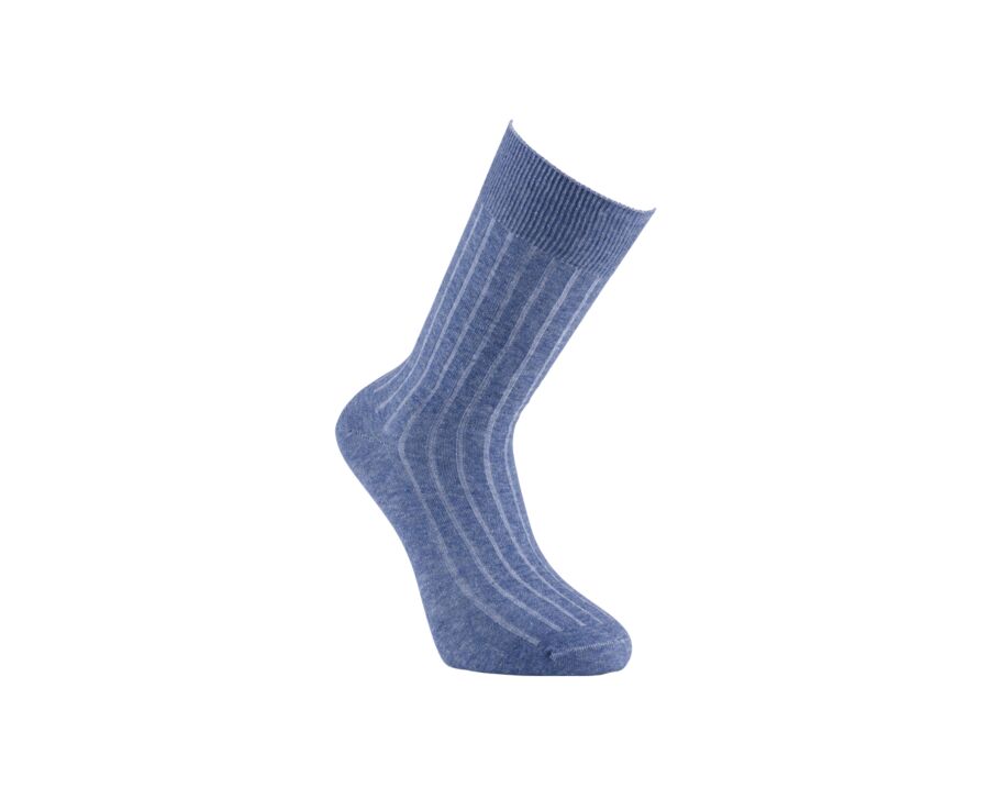 Chaussettes homme coton lin avec côtes Bleu Moyen Chiné