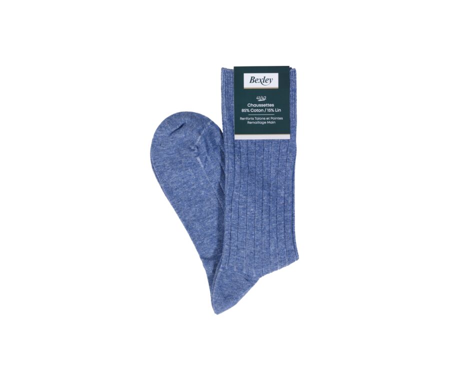 Chaussettes homme coton lin avec côtes Bleu Moyen Chiné