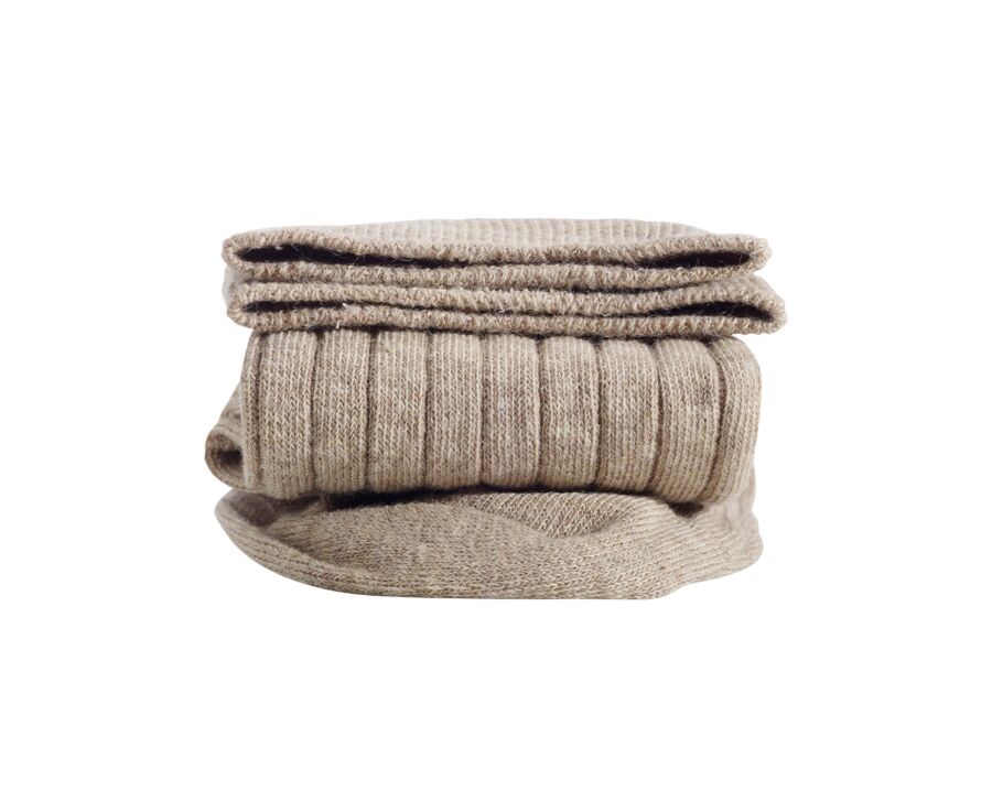 Chaussettes homme coton lin avec côtes Kaki Chiné