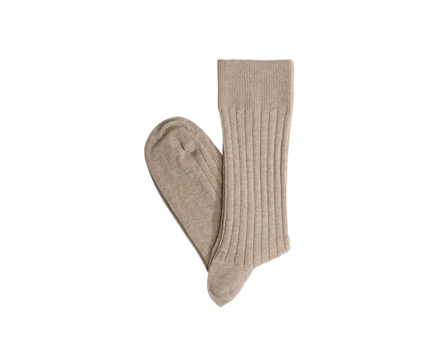 Chaussettes homme coton lin avec côtes Kaki Chiné
