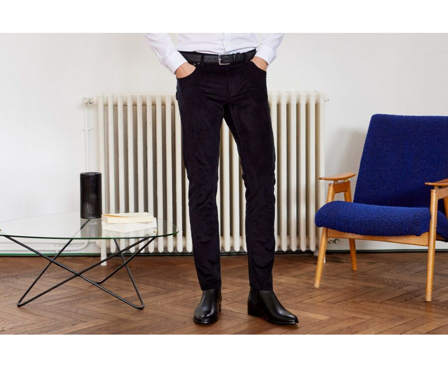 Pantalon 5 poches velours homme Noir Kars Bexley