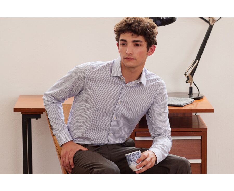Chemise twill Blanche à carreaux Bleu Océan homme  - MARTINIEN