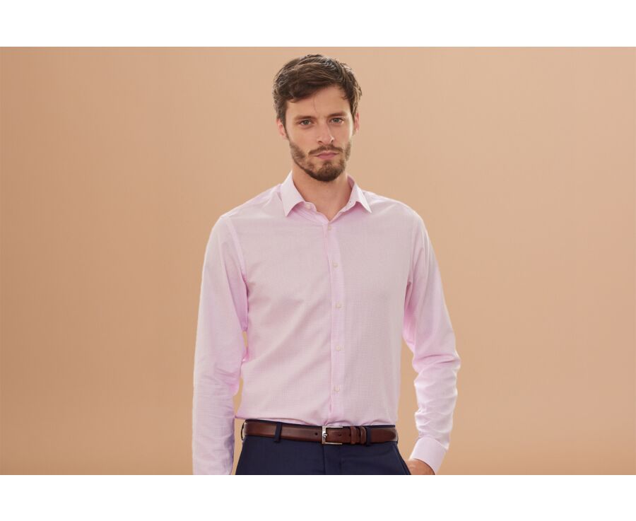 Chemise twill Blanche à carreaux Rose Clair homme  - MARTINIEN