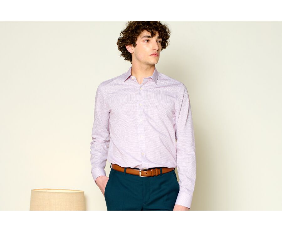 Chemise twill Blanche à carreaux Bordeaux homme  - MARTINIEN