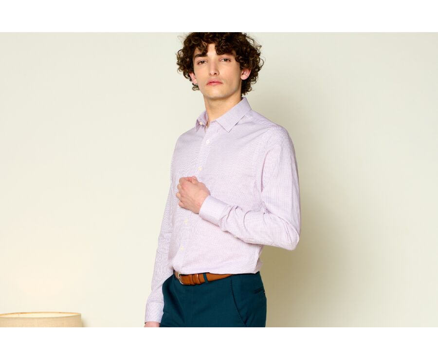 Chemise twill Blanche à carreaux Bordeaux homme  - MARTINIEN