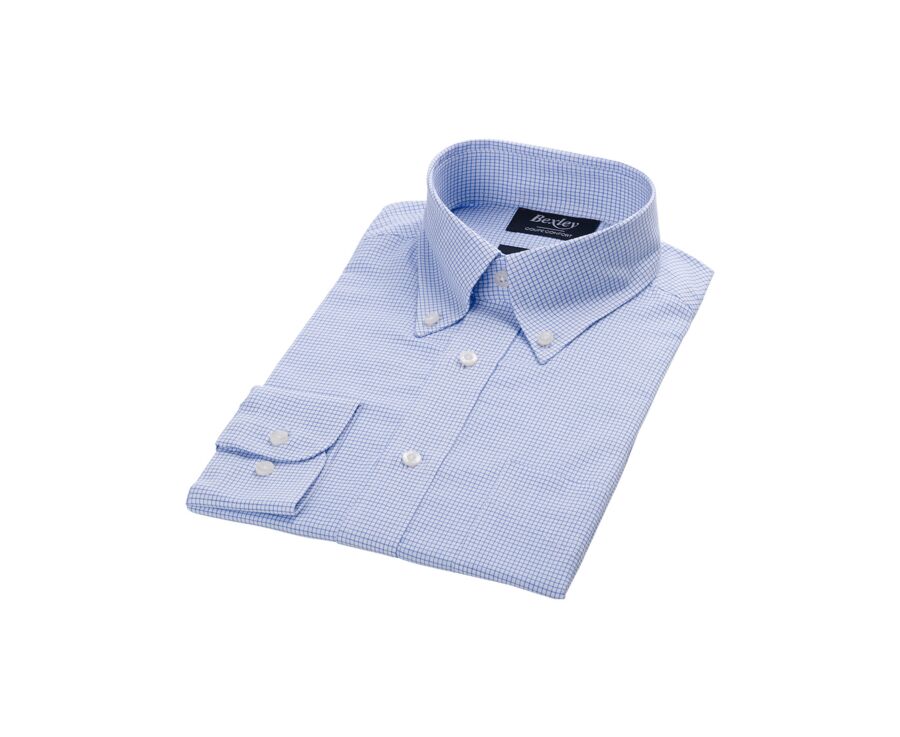 Chemise twill blanc à petits carreaux bleu - STELLAN 