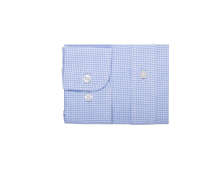 Chemise twill blanc à petits carreaux bleu - STELLAN 