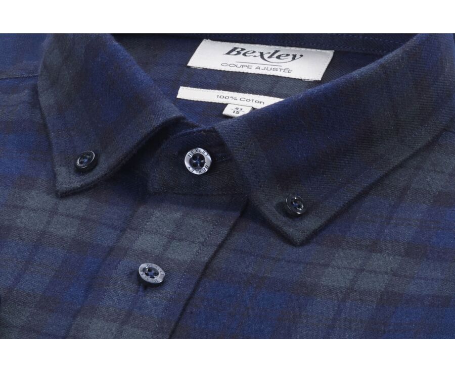 Chemise flanelle Navy et Vert Foncé - Poche poitrine - ANDRICK