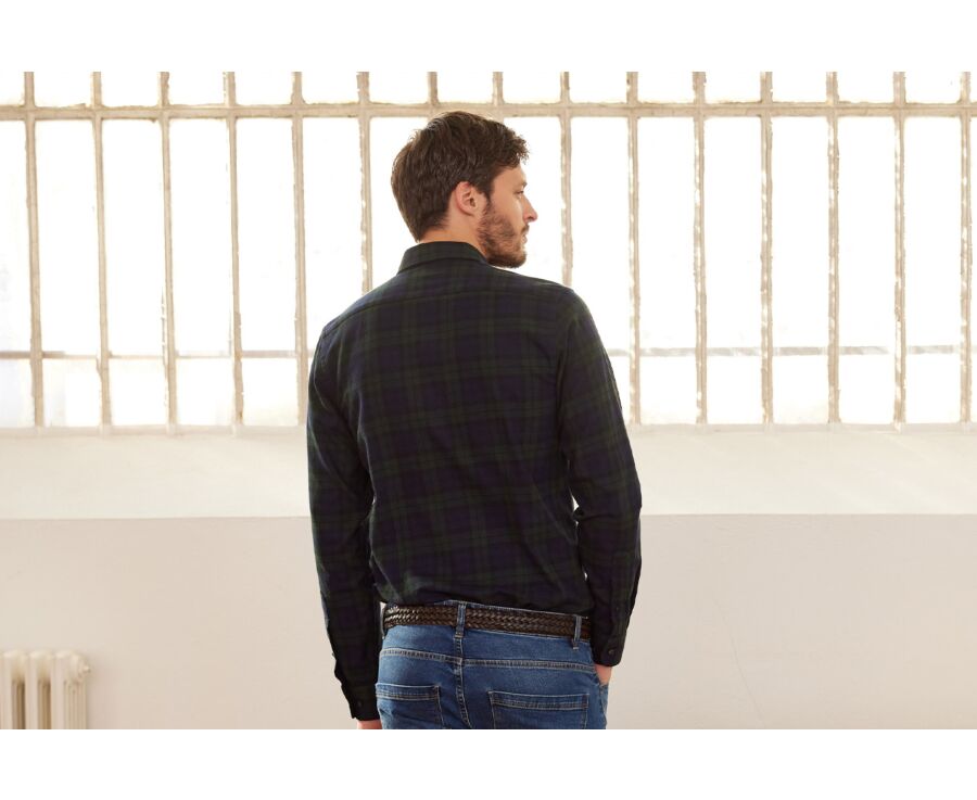 Chemise flanelle Navy et Vert Foncé - Poche poitrine - ANDRICK