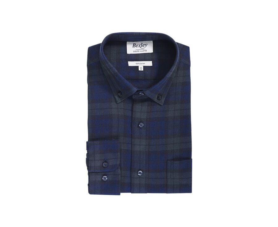 Chemise flanelle Navy et Vert Foncé - Poche poitrine - ANDRICK
