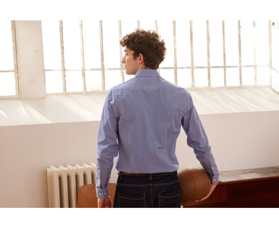 Chemise coton bleu et Blanc - Col français - VALAIRE