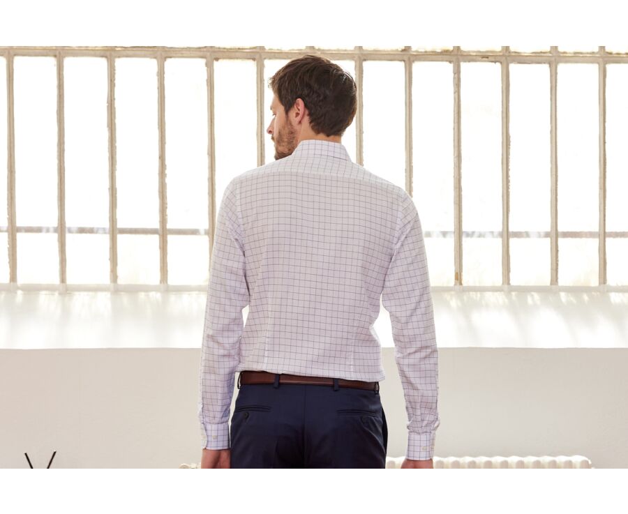 Chemise blanche carreaux bleus - Col français - SERGIUS