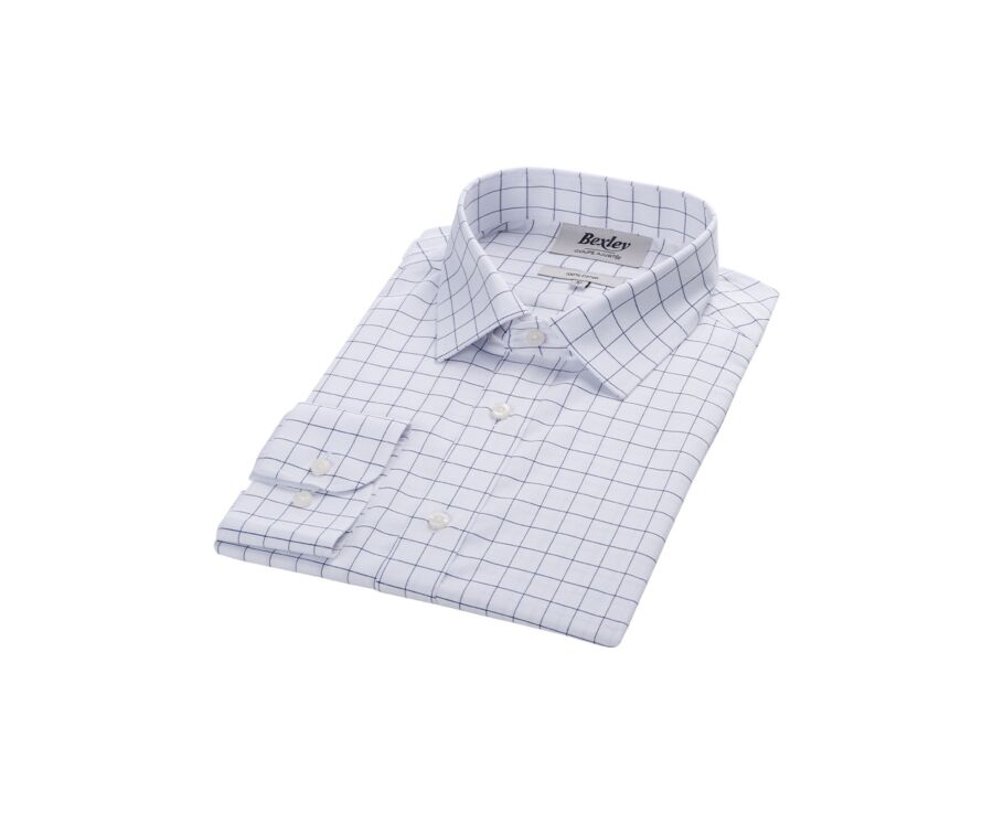 Chemise blanche carreaux bleus - Col français - SERGIUS
